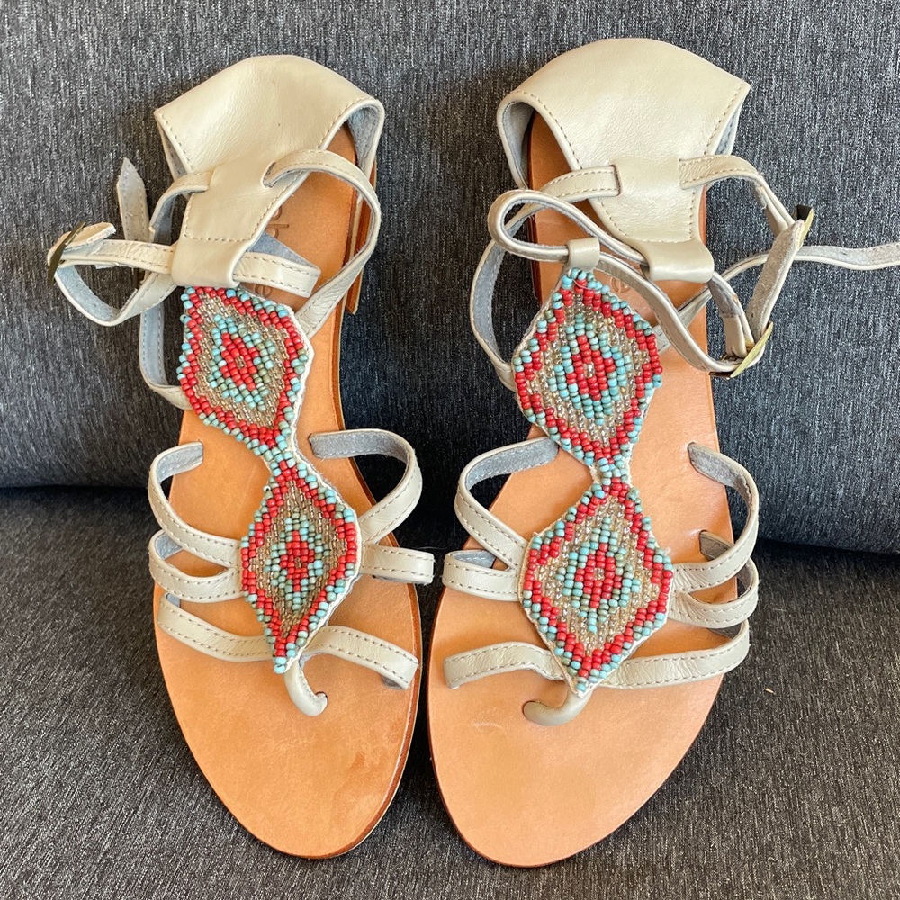 Cocobelle sandals beaded 40/9 Leather embellished aztec beads party vacation - Picture 2 of 7